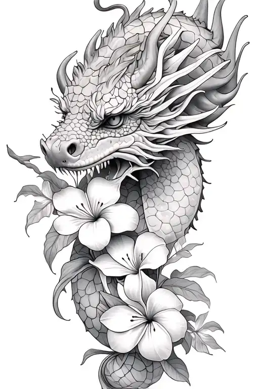 Dragon Head Winding With Dragonfruit Plant And Plumeria Flower
