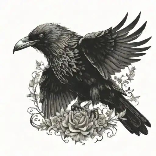 Black Crow Protecting With Its Wings The Name Emma Written Attached Above The Wings