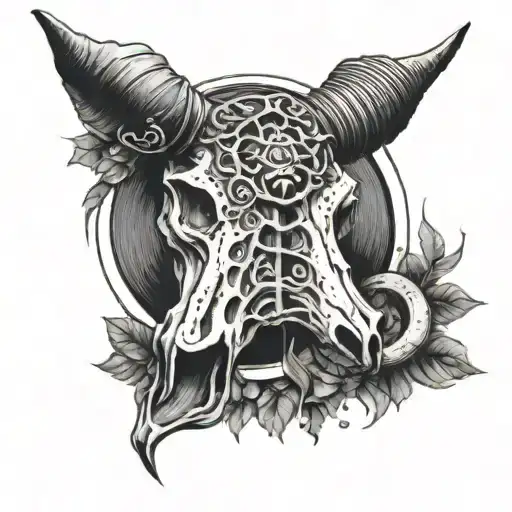 Bull Skull Outspilling From An Enso Circle