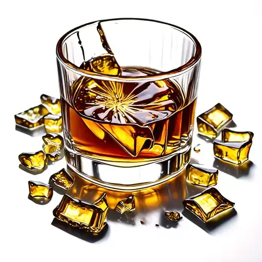 Empty Glass Of Broken Whiskey With Pieces Of Glass On The Table