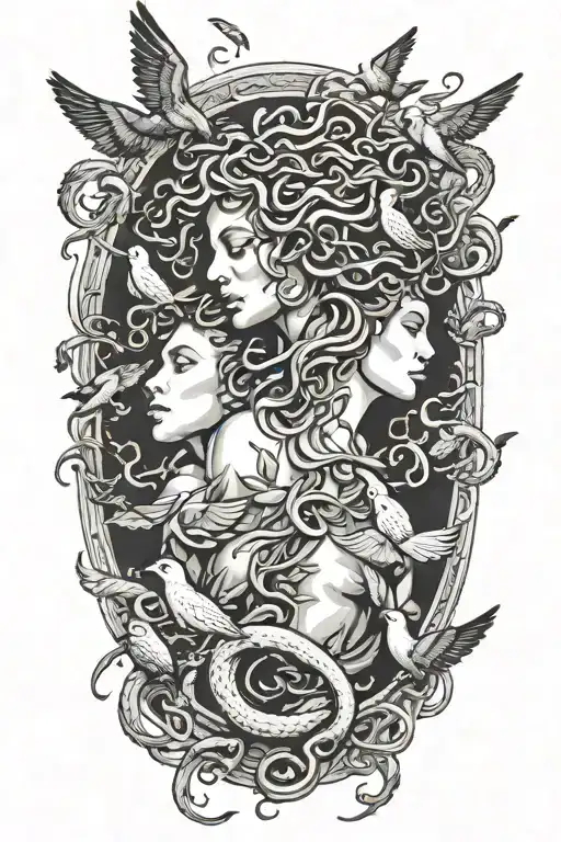 Medusa With Birds Flying Away