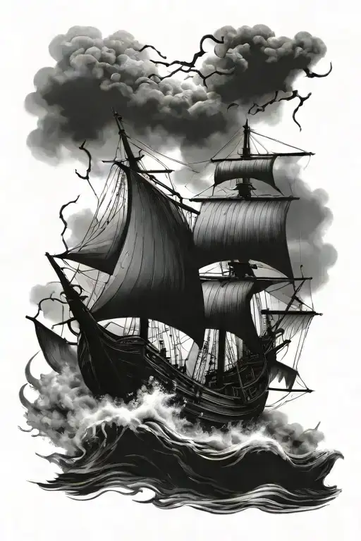 Kraken Fighting Viking Ship Sailing Through Stormy