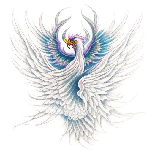 Feminine Rising Phoenix Flying Upward From Ashes