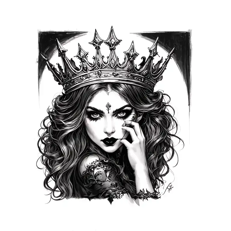 Draw A Tattoo Sketch Of A Sexy Vampire Girl In A Crown Realism Style