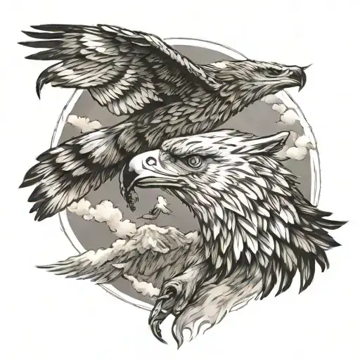 Wolf And Eagle Soaring High