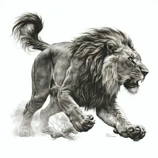 Roaring Lion And Little Boy Looking