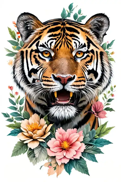 Tiger With Flowers