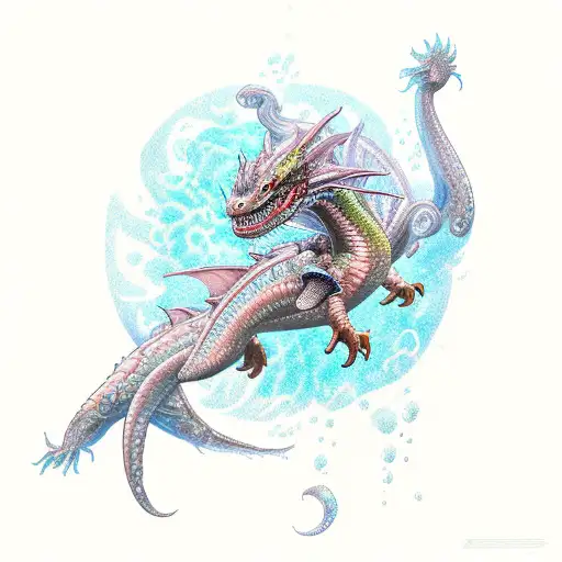 A Beautiful Aquatic Dragon Surounded By Cherry Blossom Flowers
