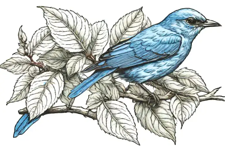 A Bluebird On A Laurel Leaf Branch