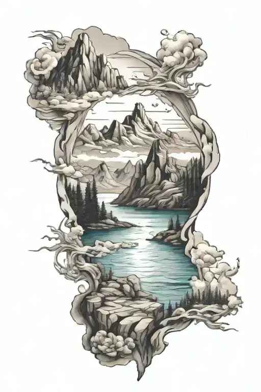 Mountains And Ocean Scene