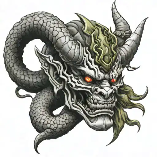 Oni Mask And Snake Wrapped