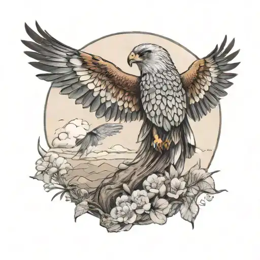 Warrior Pose Yoga Pose With Kestrel Flying Above It