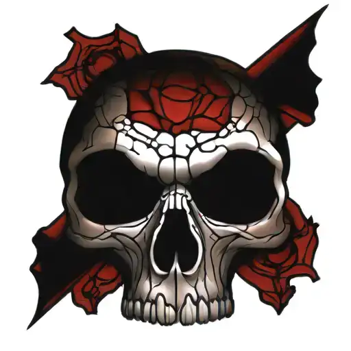 Skull On A Background Of Red Stained Glass Filled