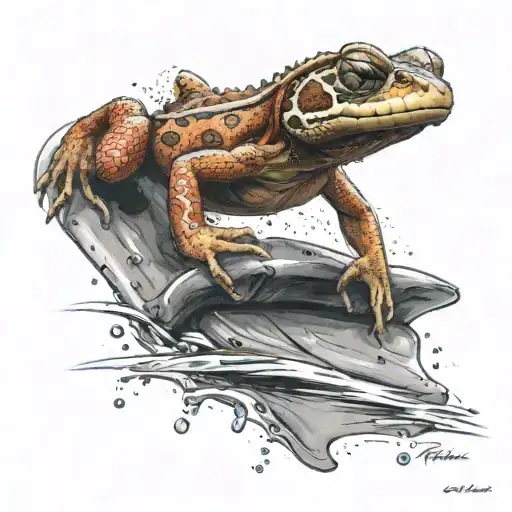 A Realistic Depiction Of A Red Newt Crossing A Finish Line In A Race