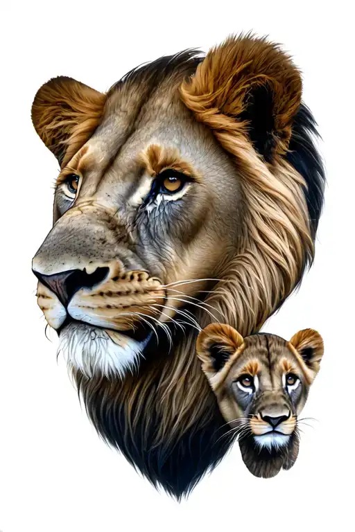 Lion Head With Lion Cub Faces