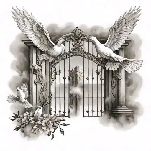 Heaven Gates With Doves Flying