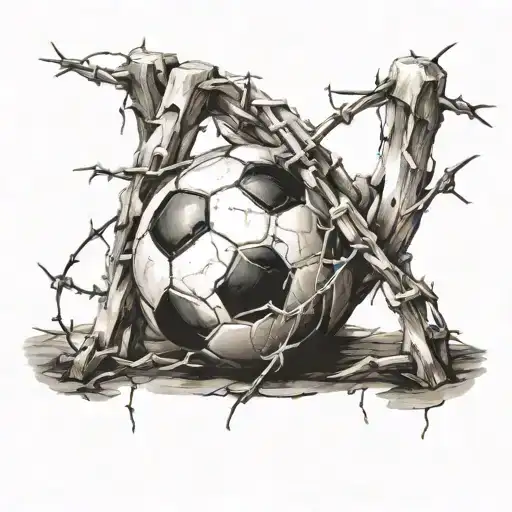Broken Soccer Ball With Barbed Wire