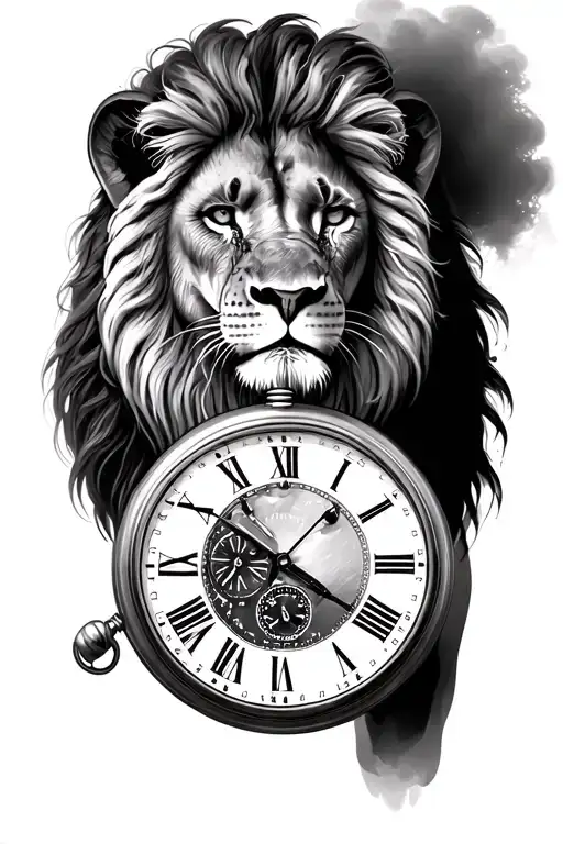 Black And White Lion And Pocket Watch