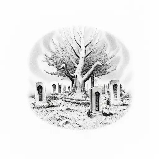 Graveyard With Two Empty Graves Dug Out And Dark Forest In Background