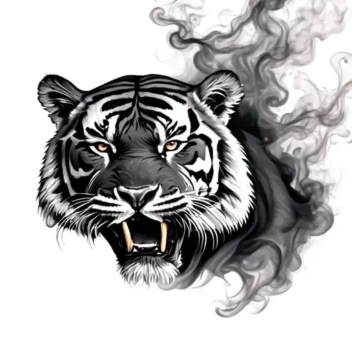 Head Tiger Fighting Black And Grey With Smoke