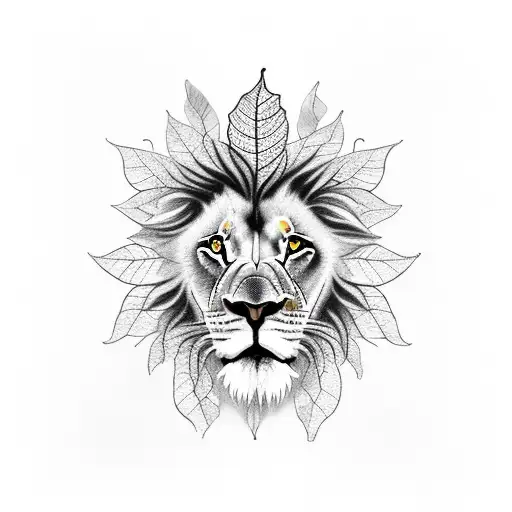 Lion With Leaves Realism