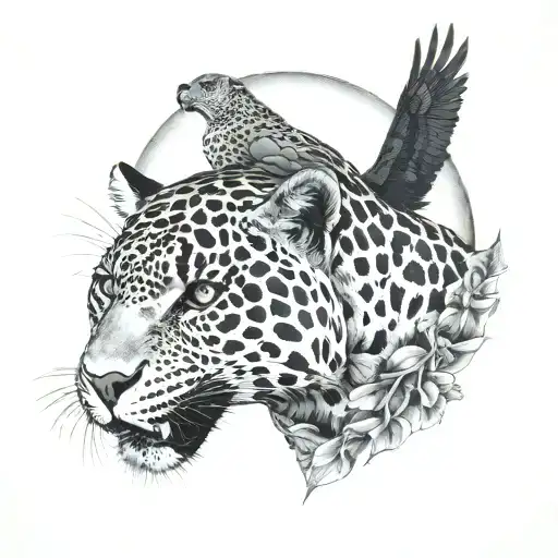 Jaguar With Moon And Ravens