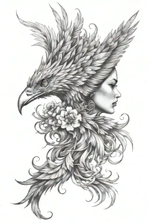 Side Face Of A Woman Combined With A Phoenix