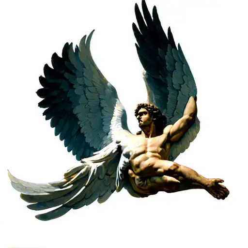 Icarus With Full Wings Spread Out And With Full Environment Of Greece