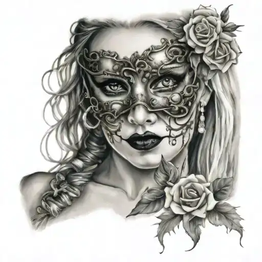 Tattered Wedding Dress And Cracked Theater Mask