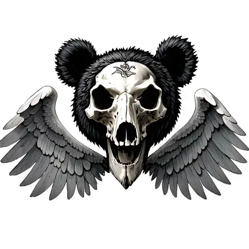 Bear Skull And Wings Spread Wide Dark Forest