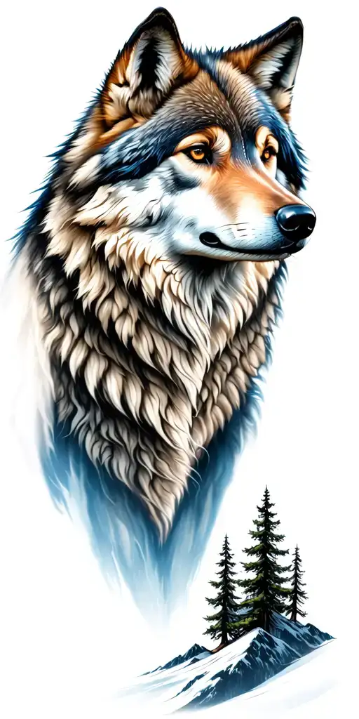 Wolf And Mountains And Trees