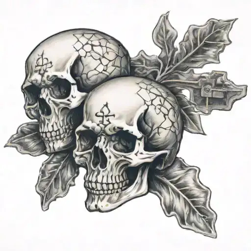 Three Skulls With A Christian Cross Behind Them