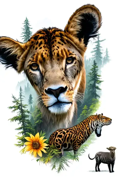 Animals And Forest In The Background