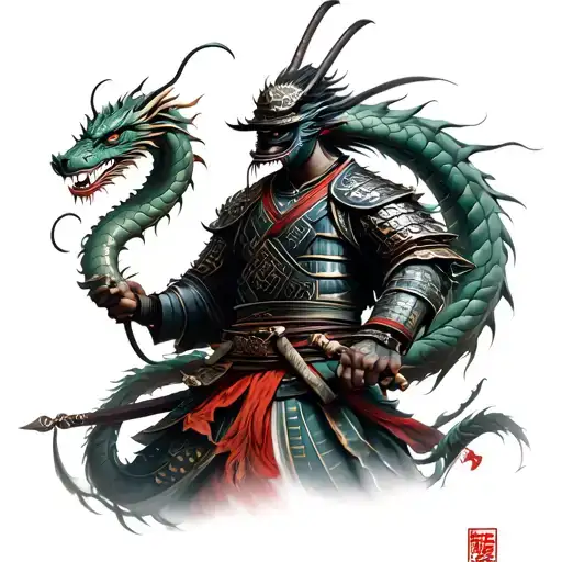 Samurai With A Dragon Intertwined