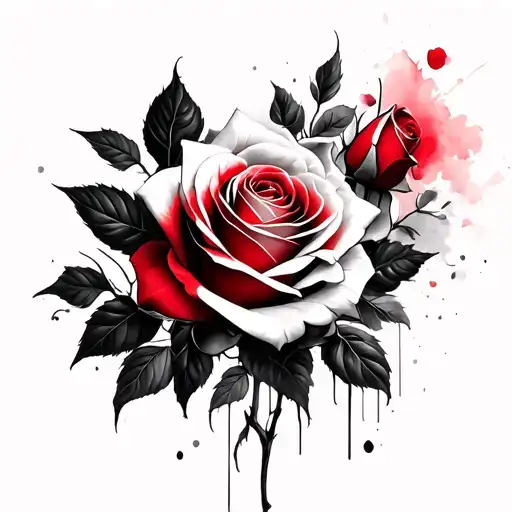 Red And Black Rose And White Reflection