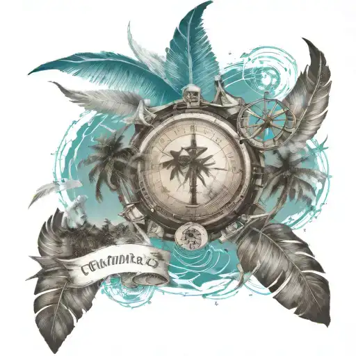 Bahamas Tropical Palm Trees With Compass Pointing South