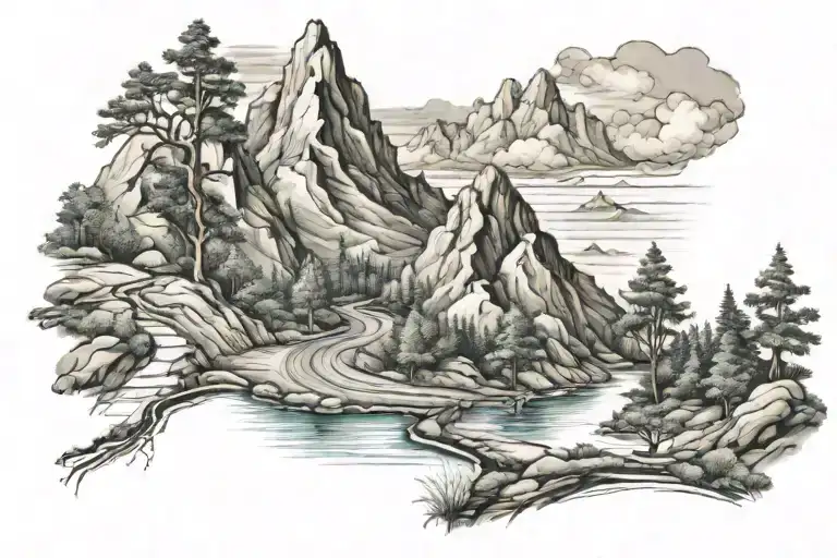 Mountains Water Trees Road Winding