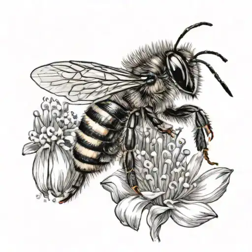 A Realistic Portrait Of A Bee Pollinating A Flower