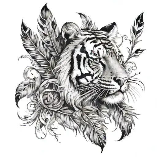 Tiger With Feathers Hanging Under