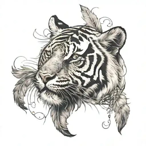 Tiger With Feathers Hanging Under