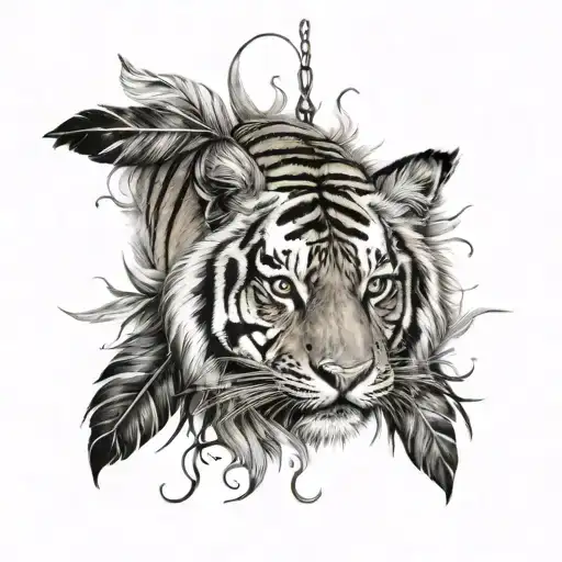 Tiger With Feathers Hanging Under