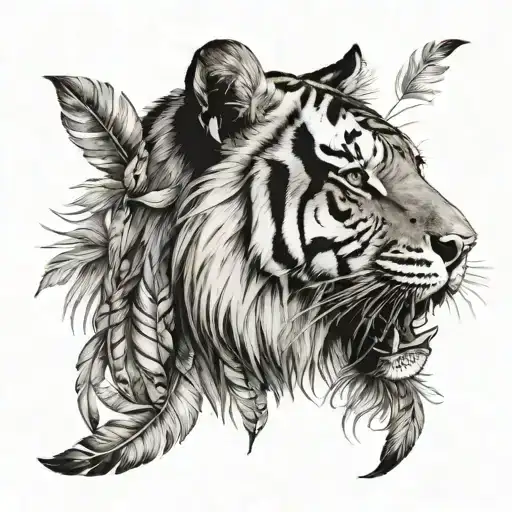 Tiger With Feathers Hanging Under
