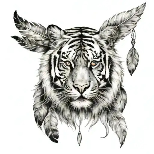 Tiger With Feathers Hanging Under