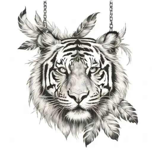 Tiger With Feathers Hanging Under