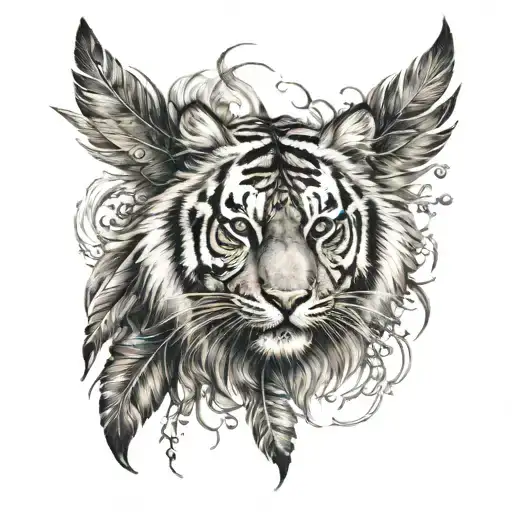 Tiger With Feathers Hanging Under