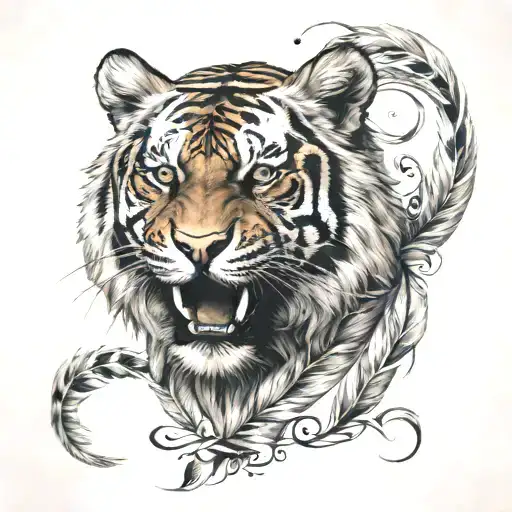 Tiger With Feathers Hanging Under