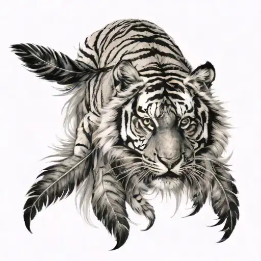 Tiger With Feathers Hanging Under