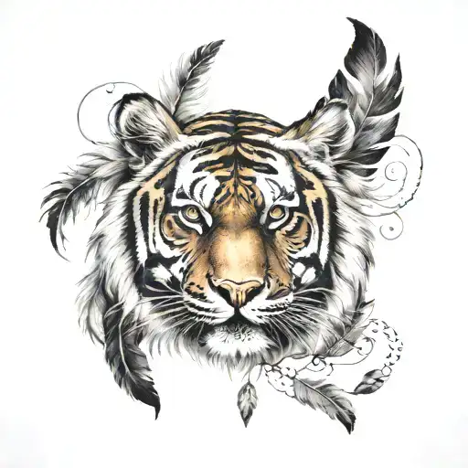 Tiger With Feathers Hanging Under