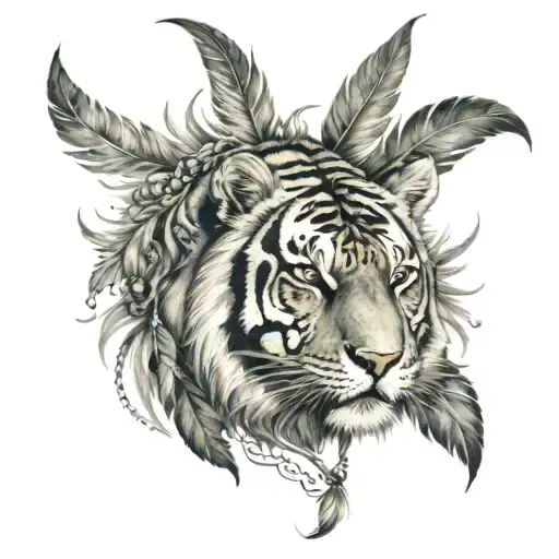 Tiger With Feathers Hanging Under