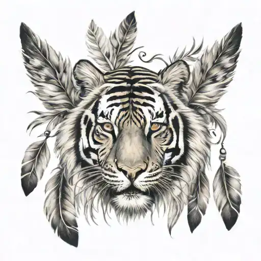 Tiger With Feathers Hanging Under